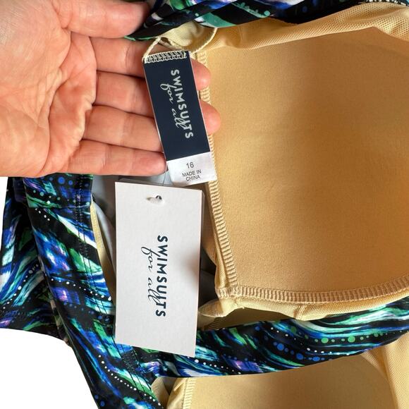 NWT Swimsuits For All Size 16 Tankini Top Shelf Bra Chlorine Resistant Print - Picture 6 of 11